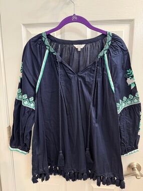 crown & ivy Black Tunic with Green Embroidery